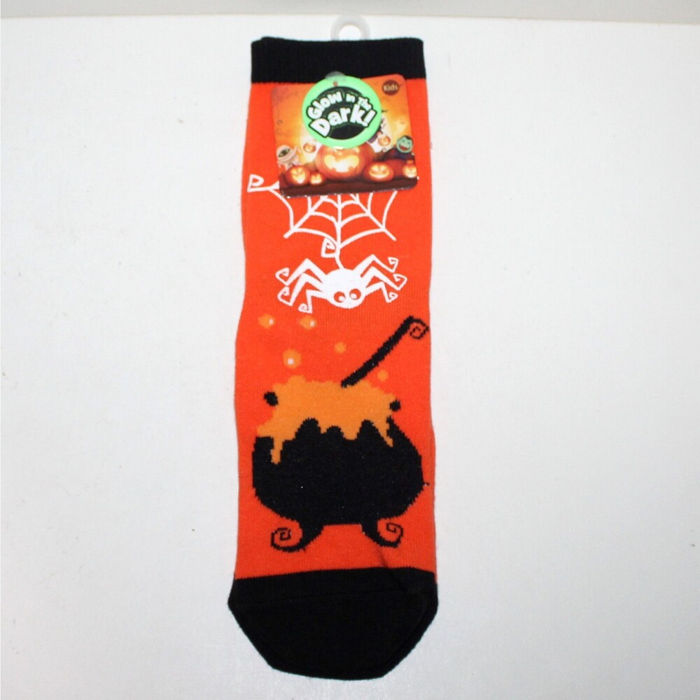 Kids Halloween Socks Glow In The Dark one size orange black unisex Spider bat